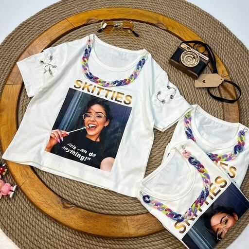 کراپ دخترانه مدل آستین پرسینگ جنس پنبه لاکرا از سایز 45 تا 60